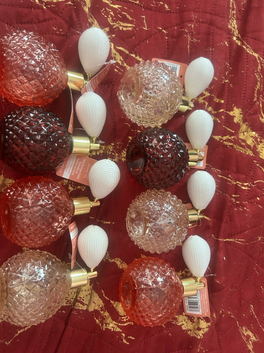 Ashland Red and Clear Textured Glass perfume bottle with White Atomizers 8/$60